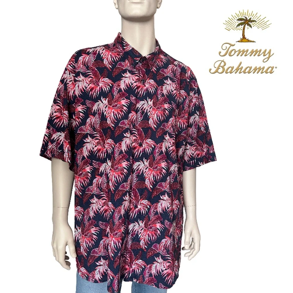 Tommy Bahama Hawaiian Shirt Fenu Fronds Tiki Camp Textured Cotton Floral Pattern - Picture 10 of 12